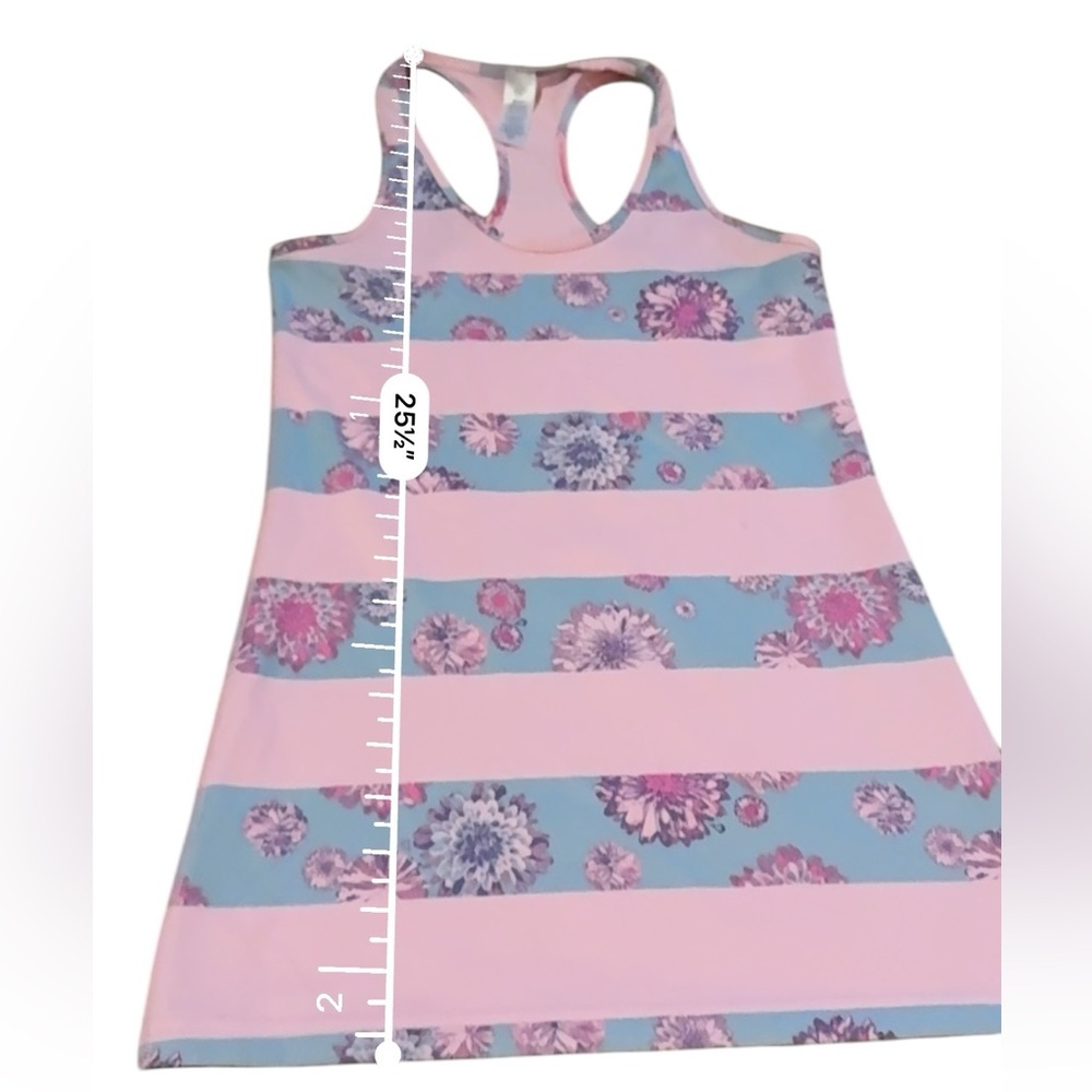 Lululemon Ivivva Cool Racerback Pink Blue Floral Stripe Tank‎ Top Sz 12 - Picture 8 of 8